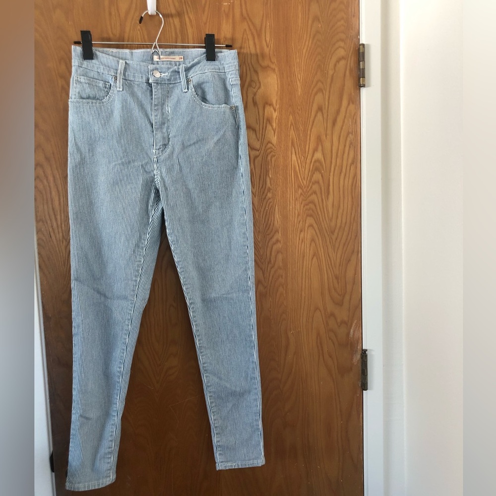 Blue and White Stripe Skinny Jeans
